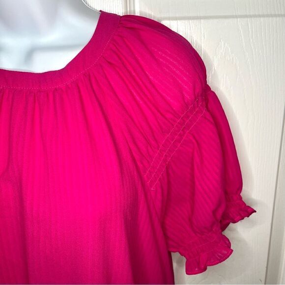 Skies Are Blue Casual Short Sleeve Smocked Sleeve Midi Dress Hot Pink M - Picture 4 of 10